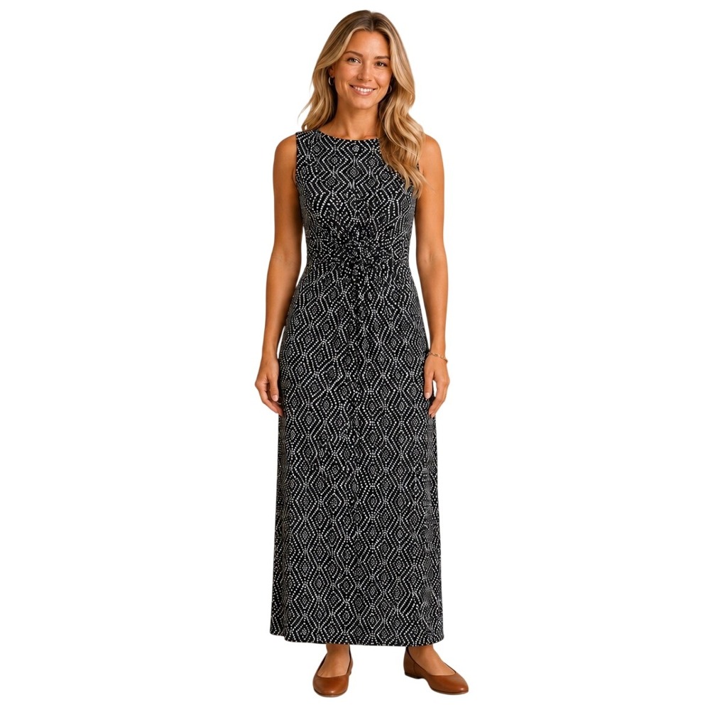 Tommy Bahama Women Black White Geometric Sleeveless Maxi Dress Small